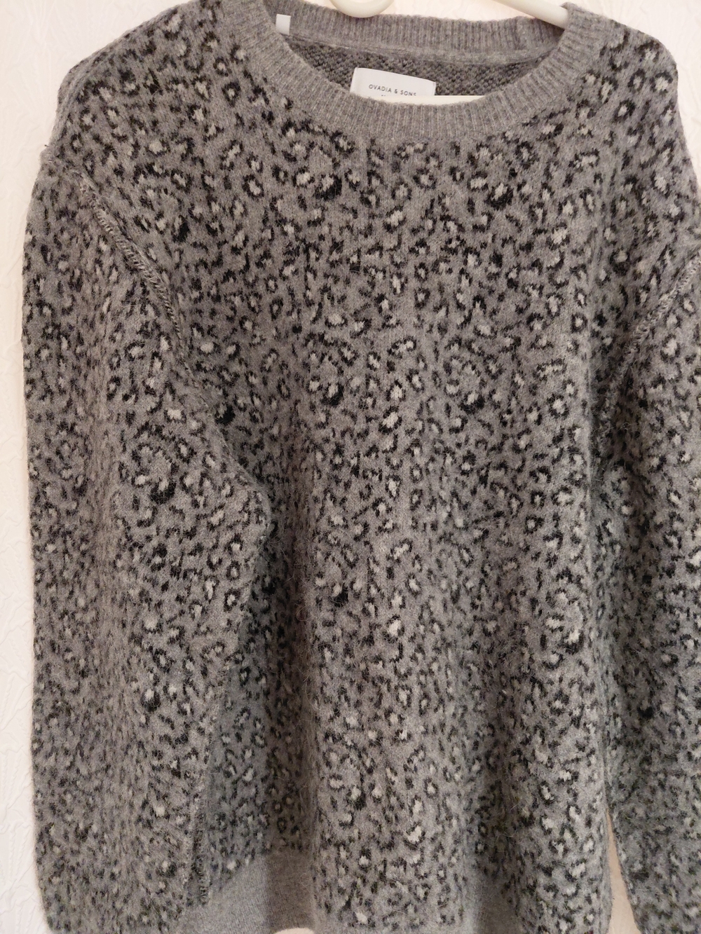 Ovadia & Sons Gray Leopard Crewneck Sweater